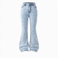 thumbnail image 1 of YDFCWXW Girls Flare High Elastic Waist Denim Pants Bottom Stretch Y2K Streetwear with Pockets Casual Trendy Jeans for Kids (Light Blue, 9-10 Years), 1 of 5