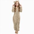 thumbnail image 1 of YDFCWXW Girls Fleece Zip Up Jumpsuits Kids Hooded Rompers Fuzzy, Animal Onesie Winter Warm Zipper Playsuit Jumper (Khaki, 10-11 Years), 1 of 4