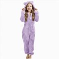 thumbnail image 1 of YDFCWXW Girls Fleece Zip Up Jumpsuits Kids Hooded Rompers Fuzzy, Animal Onesie Winter Warm Zipper Playsuit Jumper (Light Purple, 4-5 Years), 1 of 4