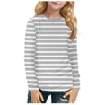 thumbnail image 1 of YDFCWXW Girls' Long Sleeve Cotton Striped T-Shirt: Classic Comfort & Style for Fall Spring (Grey, 9-10 Years), 1 of 6