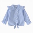 thumbnail image 1 of YDFCWXW Girls Long Sleeve Plaid Ruffle Button Down Shirt Cowgirl Western Tie Front Blouse 5-14 Years (Blue, 3-4 Years), 1 of 9