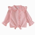 thumbnail image 1 of YDFCWXW Girls Long Sleeve Plaid Ruffle Button Down Shirt Cowgirl Western Tie Front Blouse 5-14 Years (Pink, 3-4 Years), 1 of 9