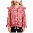 thumbnail image 1 of YDFCWXW Girls Long Sleeve Plaid Ruffle Button Down Shirt Cowgirl Western Tie Front Blouse 5-14 Years (Red, 5-6 Years), 1 of 9