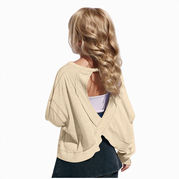 YDFCWXW Girls Long Sleeve Shirts Fashion Crop Tops Preppy Youth Summer Spring Casual Teen Girl Clothes Outfits (Beige, 9-10 Years)