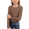 thumbnail image 1 of YDFCWXW Girls Long Sleeve Stretch Crewneck Ribbed T-Shirt Slim Fit Casual Basic Tops (Coffee, 13-14 Years), 1 of 6
