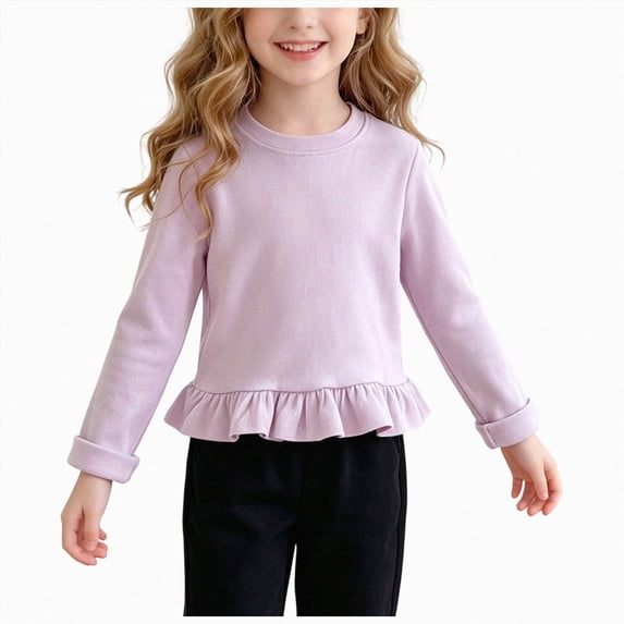 YDFCWXW Girls Peplum Tunic Tops Long Sleeve Shirts Blouses Casual Swing Tunic for School (Light Purple, 6-7 Years)