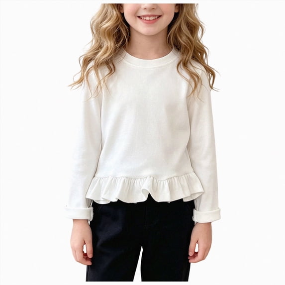 YDFCWXW Girls Peplum Tunic Tops Long Sleeve Shirts Blouses Casual Swing Tunic for School (White, 3-4 Years)