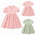 thumbnail image 1 of YDFCWXW Girls Summer Spring Dresses Toddler Girl Clothes Short Sleeve Button Up Casual Preppy Sun Dress Summer Outfits (3-4 Years, Green), 1 of 9