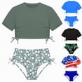 thumbnail image 1 of YDFCWXW Girls Swimsuits Short Sleeve Bathing Suit Solid 2 Piece Drawstring Swimwear (Red, 13-14 Years), 1 of 5