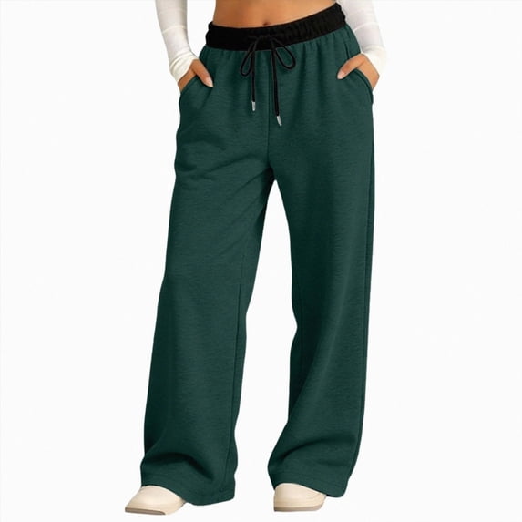 YDFCWXW Girls Wide Leg Fleece Lined Sweatpants | Winter Lounge Travel Pants Fashion Outfits 2026 Clothes With Pockets (Dark Green, 4-5 Years)