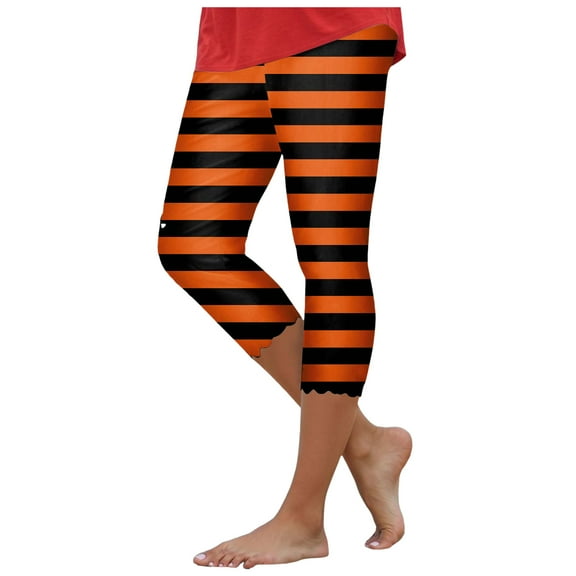 YDFCWXW Halloween Capri Pants for Women High Waisted Capri Leggings Tummy Control Stretch Soft Yoga Pants for Workout Gym Gold, L