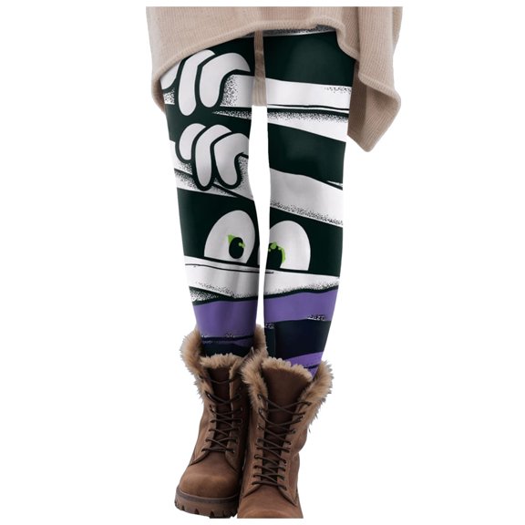 YDFCWXW Halloween Leggings for Women Tummy Control Funny Printed Stretchy Leggings Yoga Pants Tights (Black, L)