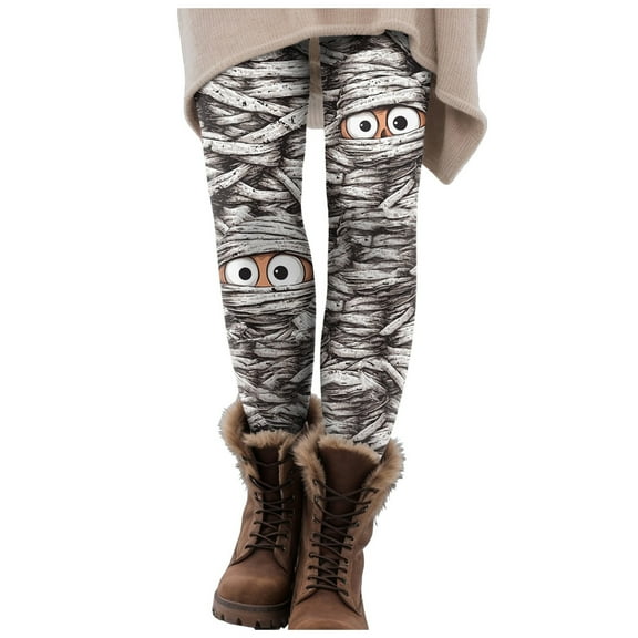 YDFCWXW Halloween Leggings for Women Tummy Control Funny Printed Stretchy Leggings Yoga Pants Tights (Grey, L)