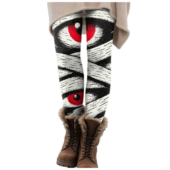 YDFCWXW Halloween Leggings for Women Tummy Control Funny Printed Stretchy Leggings Yoga Pants Tights (Red, XL)