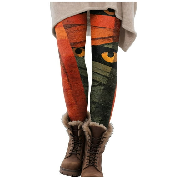 YDFCWXW Halloween Leggings for Women Tummy Control Monster Pumpkin Printed Stretchy Leggings Yoga Pants Tights (Light Gray, S)