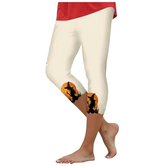 YDFCWXW Halloween Printed Leggings for Women Soft Stretch Workout Yoga Tights Elastic Waist Halloween Orange, M