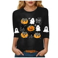 thumbnail image 1 of YDFCWXW Halloween Shirts for Women 3/4 Sleeve Crew Neck Tops Pumpkin/Ghost Prints Loose Fit Casual T-Shirts Blouses (Black, XXL), 1 of 6