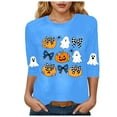 thumbnail image 1 of YDFCWXW Halloween Shirts for Women 3/4 Sleeve Crew Neck Tops Pumpkin/Ghost Prints Loose Fit Casual T-Shirts Blouses (Blue, S), 1 of 6