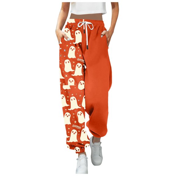 YDFCWXW Halloween Sweatpants for Women 2025 High Waisted Baggy Joggers Pants Lounge Trousers with Pockets (Red, M)