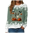 thumbnail image 1 of YDFCWXW Halloween Sweatshirt for Women Retro Snowflower Graphic Shirts Funny Casual Holiday Pullover Top Green, XXL, 1 of 9