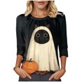 thumbnail image 1 of YDFCWXW Halloween T Shirts for Women Casual 3/4 Sleeve Tops 2025 Halloween Shirts for Teens Beige, XXL, 1 of 9