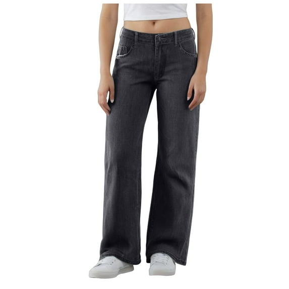 YDFCWXW High Stretchy Bootcut Jeans for Women, Elastic Waist Baggy Wide Leg Pull on Jeans Pants (Black, M)