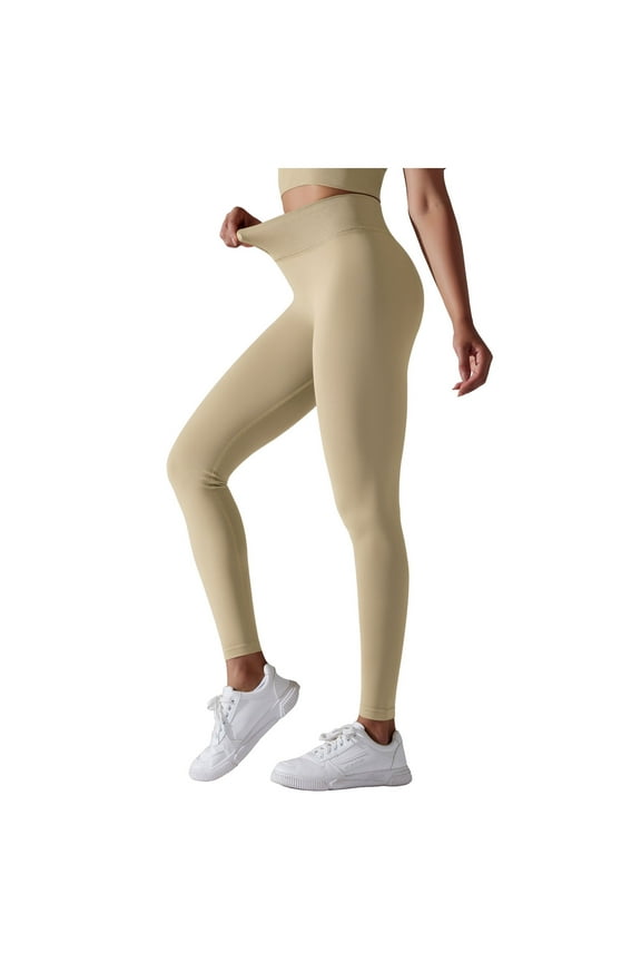 High Waisted Leggings for Women Tummy Control Buttery Soft Yoga Pants Womens Gym Workout Running Leggings (Beige, M)
