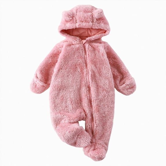 YDFCWXW Hooded Snowsuit Jumpsuit Cozy Baby, Soft Hooded Design Easy Zipper Winter Clothes for Baby Girl (Light Pink, 3-6 Months)