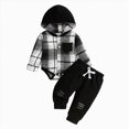 thumbnail image 1 of YDFCWXW Infant Baby Fall Clothes Boy Girl Plaid Hoodie Sweatshirt Romper Flannel Tops+ Sweatpants Festival Outfits (Black, 1-3 Months), 1 of 8