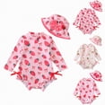 thumbnail image 1 of YDFCWXW Infant Baby Swimsuit Girl Long Sleeve UPF 50+ Sun Protection One-Piece Rash Guard with Hat Zipper Bathing Suit (Pink, 12-18 Months), 1 of 7