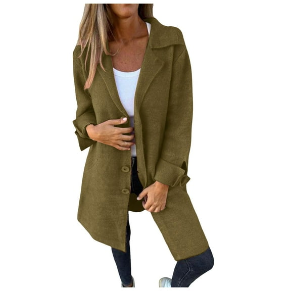 YDFCWXW Jacket for women Single Breasted V Neck Long Sleeve Trench Coat Jackets Mid Length Outerwear Coats Coffee, M