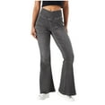 thumbnail image 1 of YDFCWXW Jeans for Women High Waisted Stretchy Flare Jeans with Pockets Trendy Crossover Pull On Flare Jeggings Grey, XS, 1 of 8