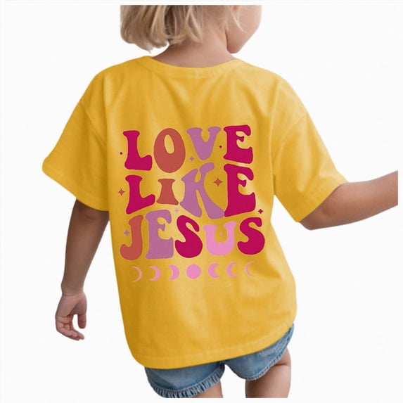 YDFCWXW Jesus Christian Graphic T-Shirt for Kids, Inspirational Bible Tee for Girls (Yellow, 2-3 Years)