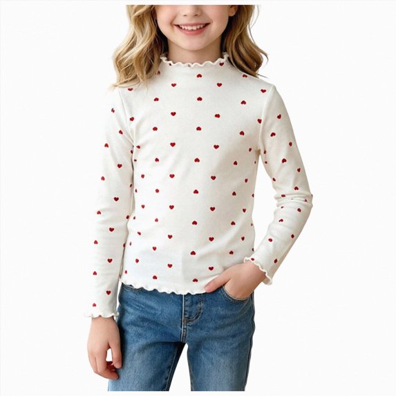 YDFCWXW Kids Base Layer Top Girls Long-Sleeve Fashion Cotton T-Shirt Baby Ruffled Hem Top (Red, 11-12 Years)