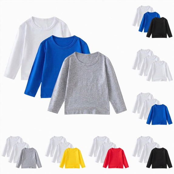 YDFCWXW Kids Cotton Plain T-Shirt Lightweight T Shirt Long Sleeve Boys Girls Tee Tops Shirts (Black, 3-4 Years)