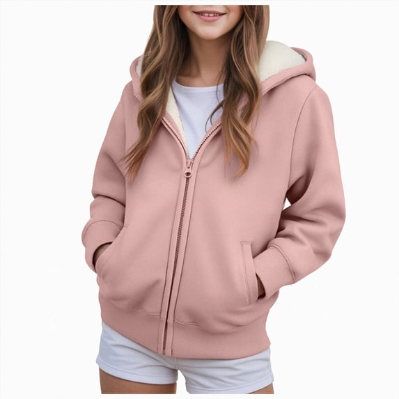 YDFCWXW Kids Fleece Zip Up Hoodie Warm Hooded Sweatshirts Unisex Jacket Sherpa Lined Soft Comfortable Winter Outwear Cozy All Day Wear (Pink, 5-6 Years)