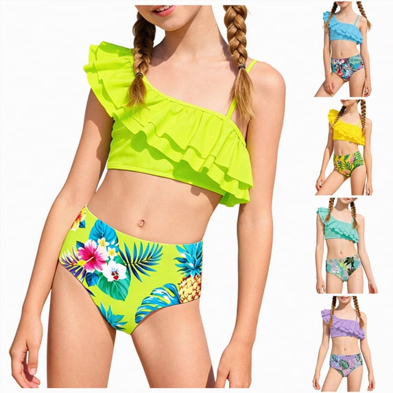 YDFCWXW Kids Girls 2 Pieces Bathing Suit Sleeveless Swim Top with Bottoms Set for Beach Swimming (Light Purple, 7-8 Years)