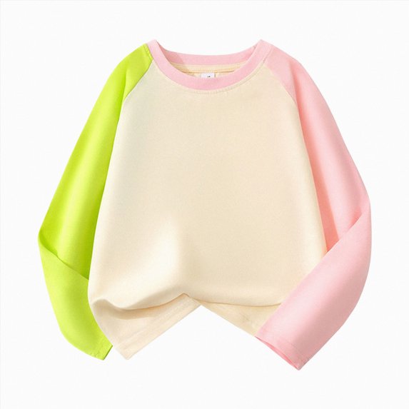 YDFCWXW Kids Girls T Shirts Raglan Long Sleeve Tee Casual Basic Crewneck Color Block Blouses Tops (Light Green, 7-8 Years)
