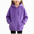 thumbnail image 1 of YDFCWXW Kids Solid Color Hoodie Pullover, Long Sleeve Hooded Sweatshirt Drawstring Kangaroo Pocket Athletic Hoodies for Boys Girls (Purple, 7-8 Years), 1 of 6
