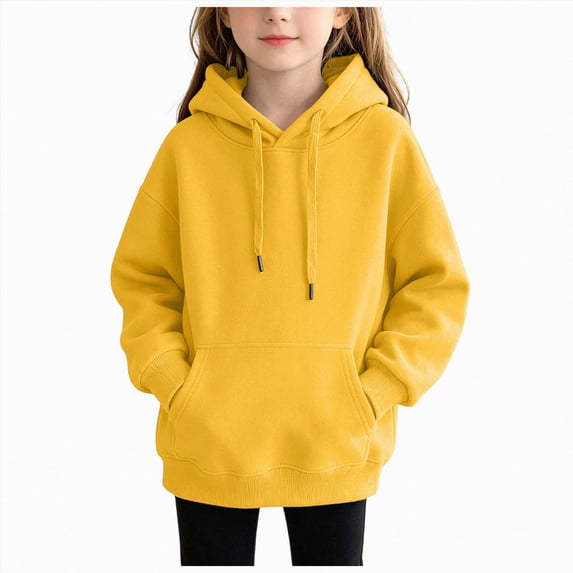 YDFCWXW Kids Solid Color Hoodie Pullover, Long Sleeve Hooded Sweatshirt Drawstring Kangaroo Pocket Athletic Hoodies for Boys Girls (Yellow, 11-12 Years)