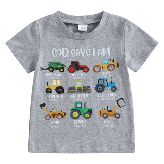 YDFCWXW Kids Toddler Little Boys T-Shirt Truck Excavator Tractor Shirt 2-6 Years (Grey, 3-4 Years)