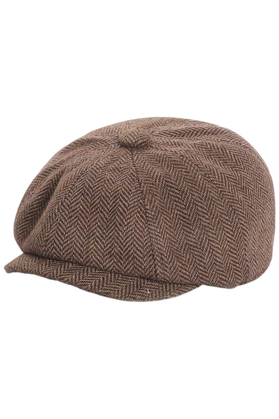 Kids Tweed Newsboy Cap for Boys Toddler, 20s Flat Beret for Little Gentlemen Pageboy Fedora Cabbie Herringbone Hat (Coffee, 50)