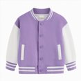 thumbnail image 1 of YDFCWXW Kids Varsity Letterman Baseball Jacket Girls Boys Lightweight Coat School Outwear with Pocket Casual (Purple, 3-4 Years), 1 of 5