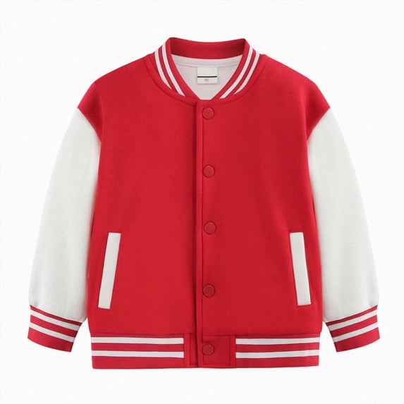 YDFCWXW Kids Varsity Letterman Baseball Jacket Girls Boys Lightweight Coat School Outwear with Pocket Casual (Red, 11-12 Years)