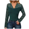 thumbnail image 1 of YDFCWXW Lace Crochet Long Sleeve Top for women Deep V Neck Slim Fit Contrast Sheer Mesh Blouse Shirts Y2k Going Out Tops Green, XXL, 1 of 9