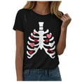 thumbnail image 1 of YDFCWXW Ladies Halloween Chest Skeleton Hand Print Crew Neck Short Sleeved T Shirt Top Women Active Shirts Pink, M, 1 of 7
