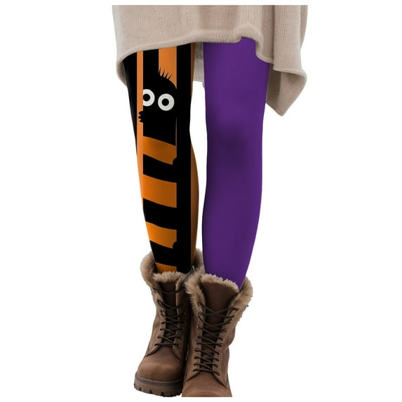 YDFCWXW Leggings for Women High Waist Halloween Printed Party Stretch Pants Streetwear Funny Fall Winter Skinny Pants Light Purple, XL