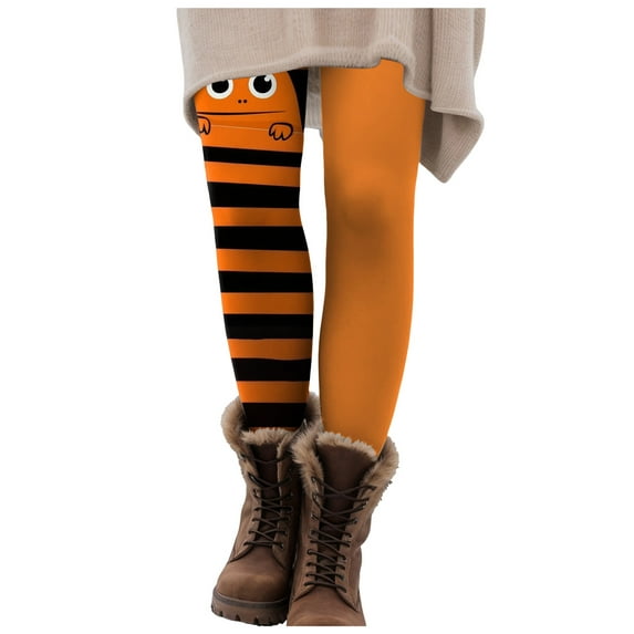 YDFCWXW Leggings for Women High Waist Halloween Printed Party Stretch Pants Streetwear Funny Fall Winter Skinny Pants Orange, S