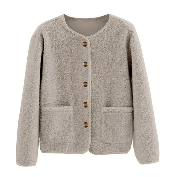 YDFCWXW Lightweight Cardigan Jacket for Women Classy Thick Lapel Collar Winter Coats Cropped Shearling Outerwear Coffee, 2XL