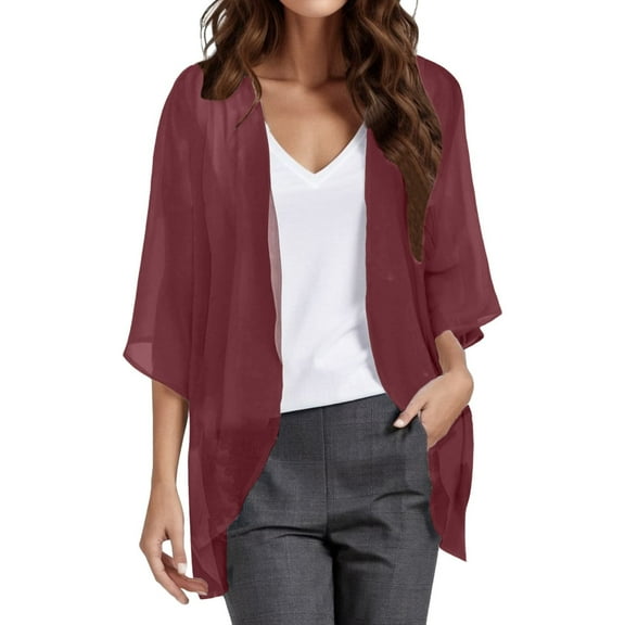 YDFCWXW Lightweight Cardigans for Women Open-Front Half Sleeve Shirts Chiffon Shrugs Blouse Tops Plus Size Fall Jackets , 5XL